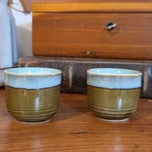 MCM Ikebana Moribana Pottery Bud Vases Set 2 Drip Glaze Kenzan Flower Frog Japan